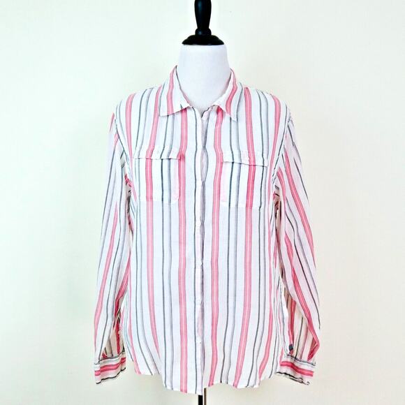Horny Toad Women's XL Organic Cotton Shirt Button Down Pink Stripe - Picture 2 of 10